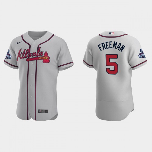 Atlanta Atlanta Braves #5 Freddie Freeman Men's 2021 World Series Champions Patch Authentic Player Jersey - Gray Men's cheap jerseys for sale - CheapJerseys.Shop