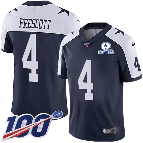 Cowboys #4 Dak Prescott Navy Blue Thanksgiving Men's Stitched With Established In 1960 Patch 100th Season Vapor Untouchable Limited Throwback Jers cheap jerseys for sale - CheapJerseys.Shop