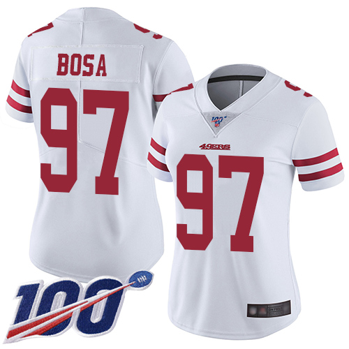 49ers #97 Nick Bosa White Women's Stitched 100th Season Vapor Limited Jersey cheap jerseys for sale - CheapJerseys.Shop