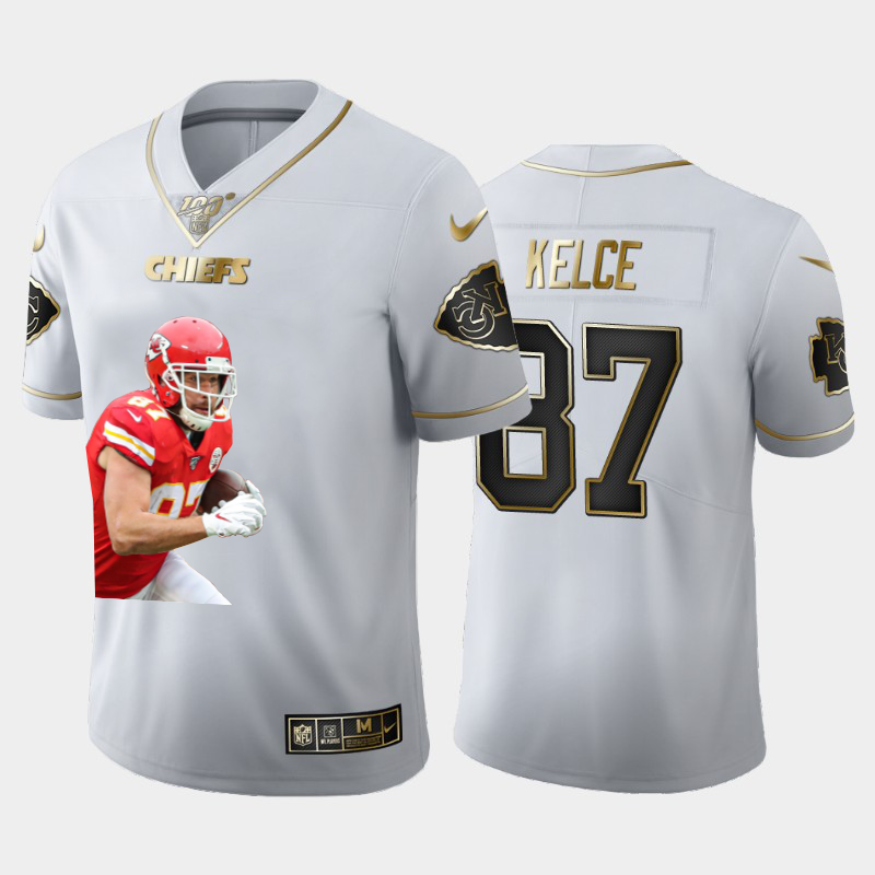 Kansas City Chiefs #87 Travis Kelce Team Hero 1 Vapor Limited 100 Jersey White Golden cheap jerseys for sale - CheapJerseys.Shop