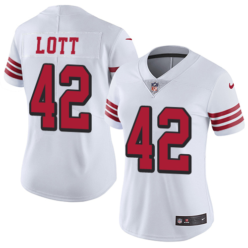 San Francisco 49ers #42 Ronnie Lott White Rush Women's Stitched Vapor Untouchable Limited Jersey Womens cheap jerseys for sale - CheapJerseys.Shop