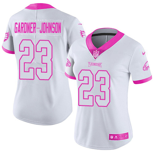 Eagles #23 C.J. Gardner-Johnson White/Pink Women's Stitched Limited Rush Fashion Jersey cheap jerseys for sale - CheapJerseys.Shop
