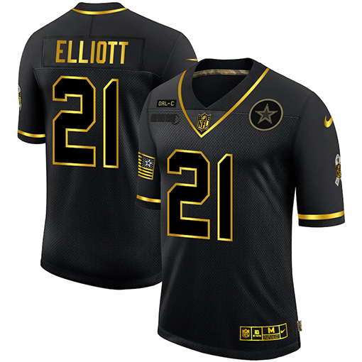 Dallas Cowboys #21 Ezekiel Elliott Men's 2020 Salute To Service Golden Limited Jersey Black cheap jerseys for sale - CheapJerseys.Shop