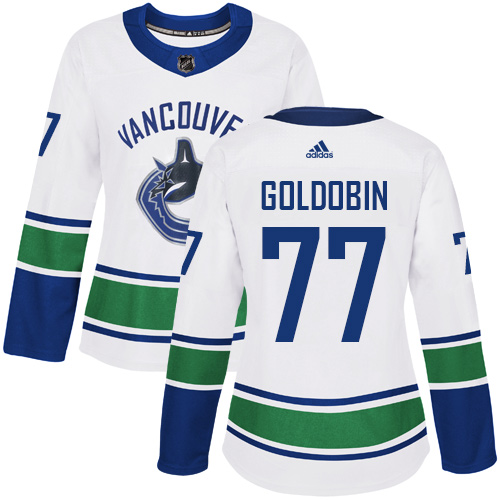 Vancouver Canucks #77 Nikolay Goldobin White Road Authentic Women's Stitched Jersey Womens cheap jerseys for sale - CheapJerseys.Shop