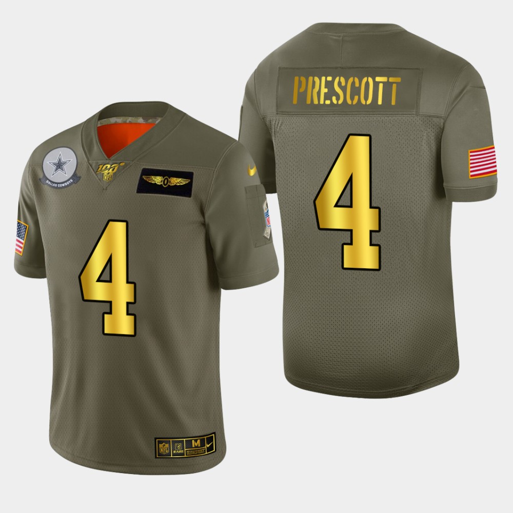 Dallas Cowboys #4 Dak Prescott Men's Olive Gold 2019 Salute To Service Limited 100 Jersey cheap jerseys for sale - CheapJerseys.Shop