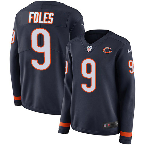 Chicago Bears #9 Nick Foles Navy Blue Team Color Women's Stitched Limited Therma Long Sleeve Jersey Womens cheap jerseys for sale - CheapJerseys.Shop