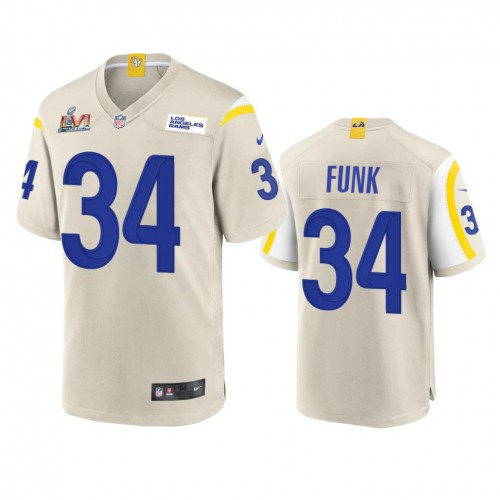 Los Angeles Los Angeles Rams #34 Jake Funk Men's Super Bowl LVI Patch Game Jersey - Bone Men's cheap jerseys for sale - CheapJerseys.Shop