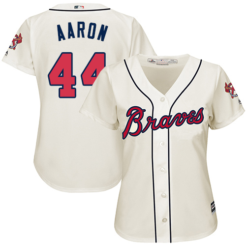 Atlanta Braves #44 Hank Aaron Cream Alternate Women's Stitched Jersey Womens cheap jerseys for sale - CheapJerseys.Shop
