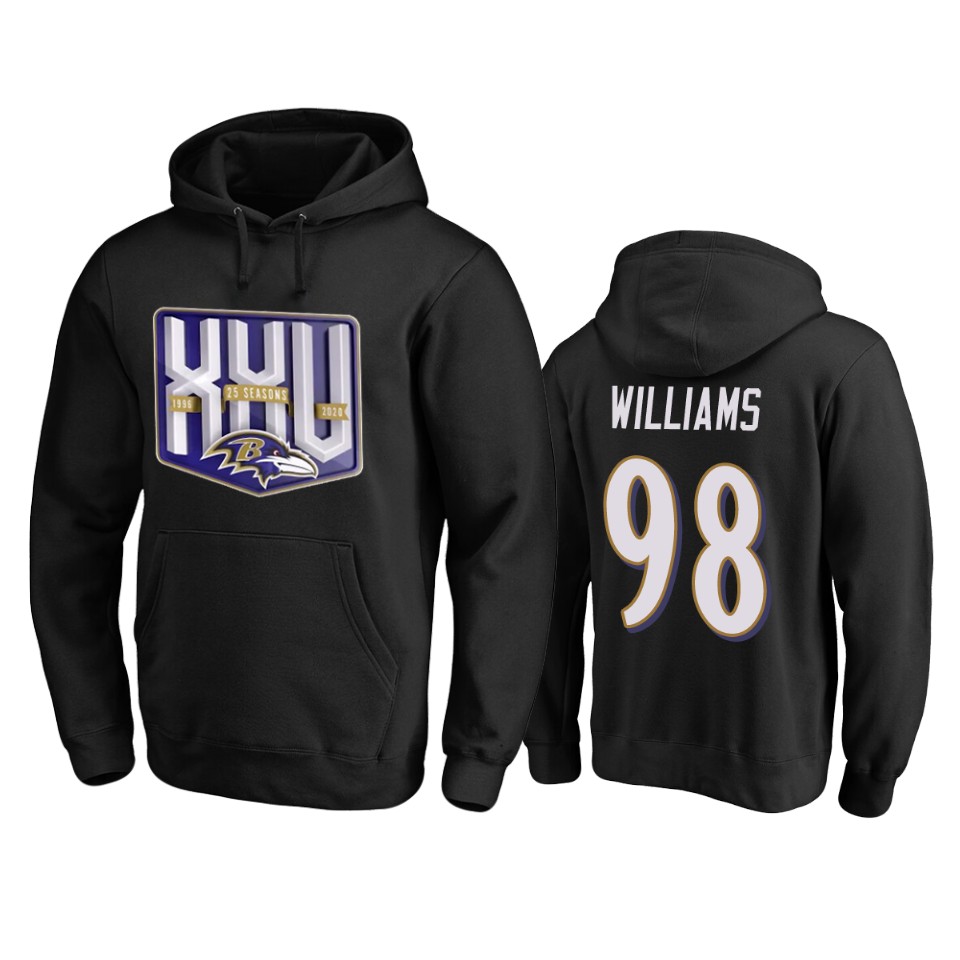 Baltimore Ravens #98 Brandon Williams Men's Black Team 25th Season Pullover Hoodie cheap jerseys for sale - CheapJerseys.Shop