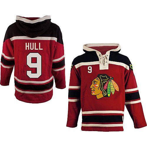 Chicago Blackhawks #9 Bobby Hull Red Sawyer Hooded Sweatshirt Stitched Jersey Men's cheap jerseys for sale - CheapJerseys.Shop