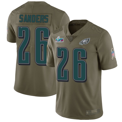 Eagles #26 Miles Sanders Olive Super Bowl LVII Patch Men's Stitched Limited 2017 Salute To Service Jersey cheap jerseys for sale - CheapJerseys.Shop