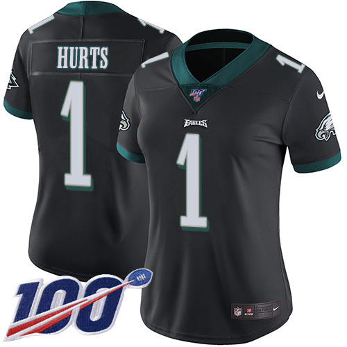 Eagles #1 Jalen Hurts Black Alternate Women's Stitched 100th Season Vapor Untouchable Limited Jersey cheap jerseys for sale - CheapJerseys.Shop