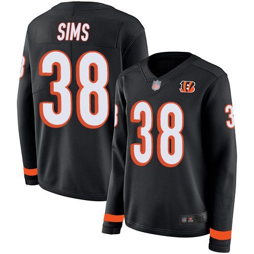 Cincinnati Bengals #38 LeShaun Sims Black Team Color Women's Stitched Limited Therma Long Sleeve Jersey Womens cheap jerseys for sale - CheapJerseys.Shop