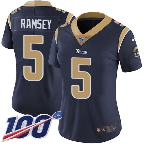 Rams #5 Jalen Ramsey Navy Blue Team Color Women's Stitched 100th Season Vapor Limited Jersey cheap jerseys for sale - CheapJerseys.Shop