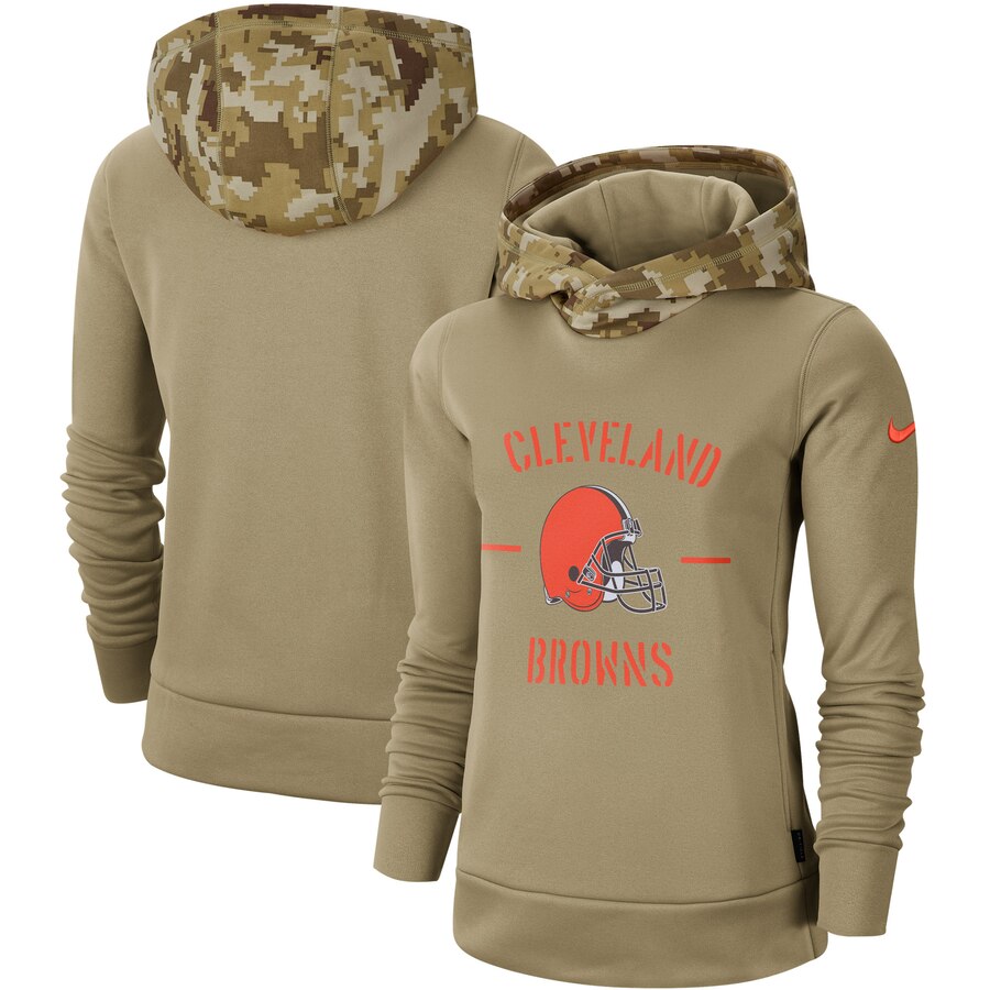 Women's Cleveland Browns Khaki 2019 Salute To Service Therma Pullover Hoodie cheap jerseys for sale - CheapJerseys.Shop