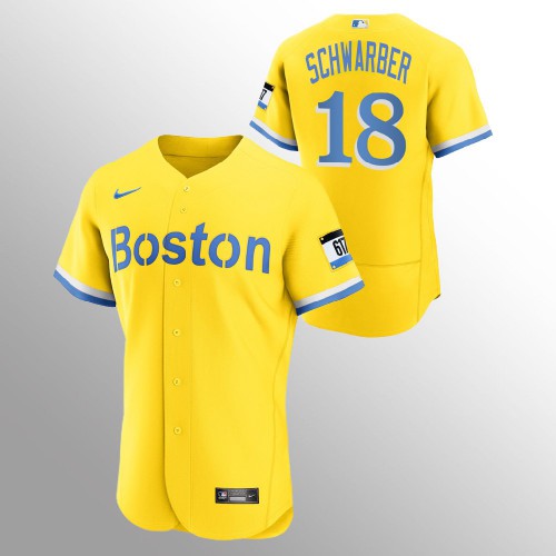 Boston Boston Red Sox #18 Kyle Schwarber Men's 2021 City Connect Gold Authentic Jersey Men's cheap jerseys for sale - CheapJerseys.Shop