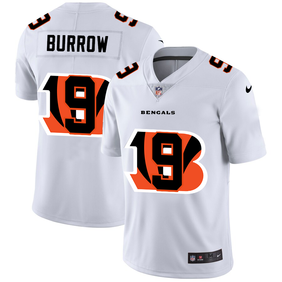 Cincinnati Bengals #9 Joe Burrow White Men's Team Logo Dual Overlap Limited Jersey cheap jerseys for sale - CheapJerseys.Shop