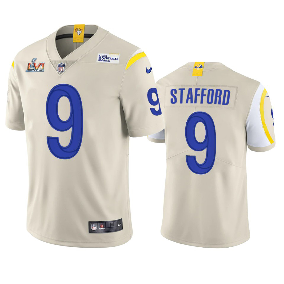 Los Angeles Rams #9 Matthew Stafford Men's Super Bowl LVI Patch Vapor Limited Jersey - Bone cheap jerseys for sale - CheapJerseys.Shop