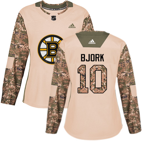 Boston Bruins #10 Anders Bjork Camo Authentic 2017 Veterans Day Women's Stitched Jersey Womens cheap jerseys for sale - CheapJerseys.Shop