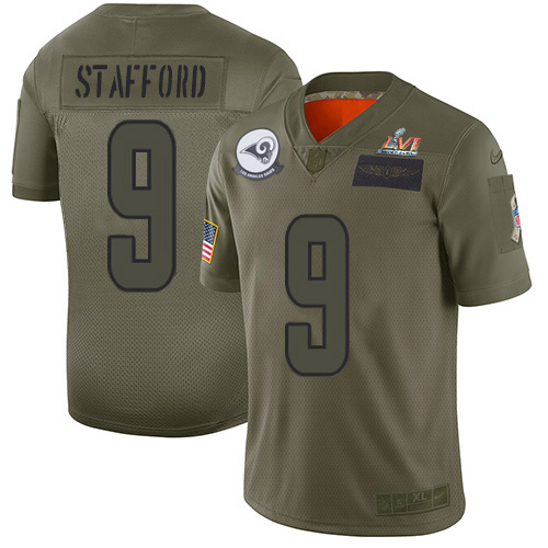Rams #9 Matthew Stafford Camo Super Bowl LVI Patch Men's Stitched Limited 2019 Salute To Service Jersey cheap jerseys for sale - CheapJerseys.Shop