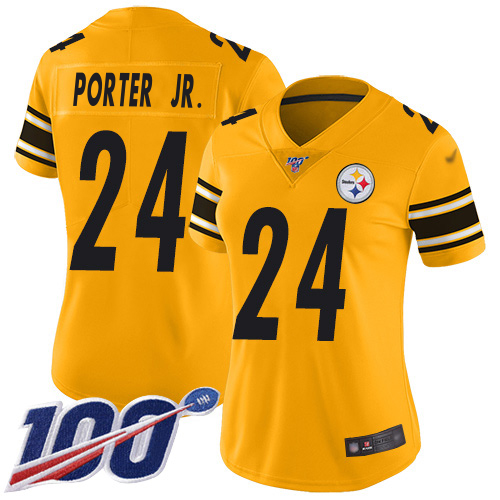 Steelers #24 Joey Porter Jr. Gold Women's Stitched Limited Inverted Legend 100th Season Jersey cheap jerseys for sale - CheapJerseys.Shop