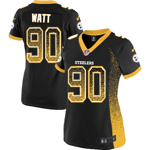 Steelers #90 T. J. Watt Black Team Color Women's Stitched Elite Drift Fashion Jersey cheap jerseys for sale - CheapJerseys.Shop