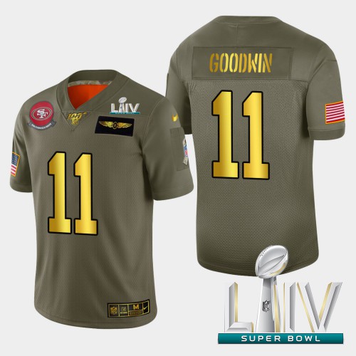 San Francisco 49ers #11 Marquise Goodwin Men's Olive Gold Super Bowl LIV 2020 2019 Salute to Service 100 Limited Jersey Men's cheap jerseys for sale - CheapJerseys.Shop