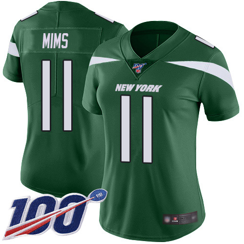 New York Jets #11 Denzel Mim Green Team Color Women's Stitched 100th Season Vapor Untouchable Limited Jersey Womens cheap jerseys for sale - CheapJerseys.Shop