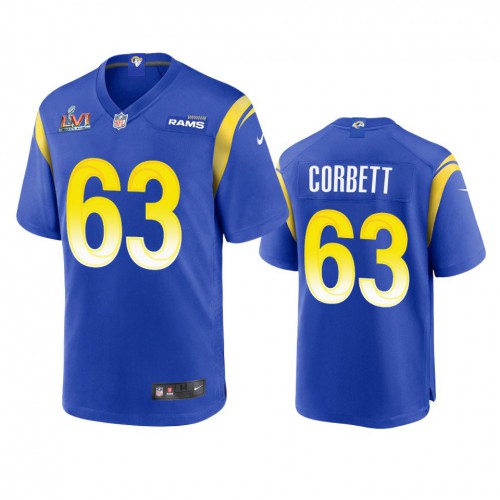 Los Angeles Los Angeles Rams #63 Austin Corbett Men's Super Bowl LVI Patch Game Jersey - Royal Men's cheap jerseys for sale - CheapJerseys.Shop