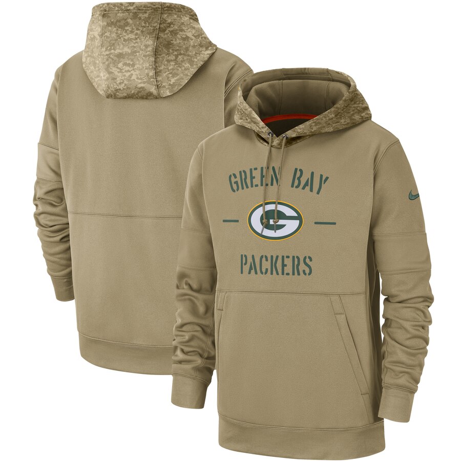 Men's Green Bay Packers Tan 2019 Salute To Service Sideline Therma Pullover Hoodie cheap jerseys for sale - CheapJerseys.Shop