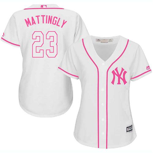 New York Yankees #23 Don Mattingly White/Pink Fashion Women's Stitched Jersey Womens cheap jerseys for sale - CheapJerseys.Shop