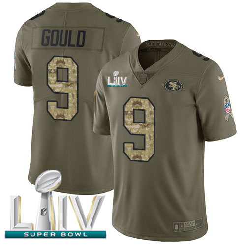 San Francisco 49ers #9 Robbie Gould Olive/Camo Super Bowl LIV 2020 Men's Stitched Limited 2017 Salute To Service Jersey Men's cheap jerseys for sale - CheapJerseys.Shop