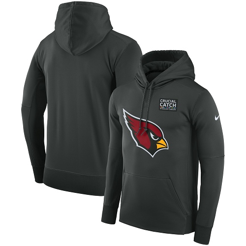 Men's Arizona Cardinals Anthracite Crucial Catch Performance Pullover Hoodie cheap jerseys for sale - CheapJerseys.Shop