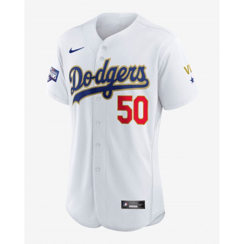 Los Angle Los Angeles Dodgers #50 Mookie Betts Men's White 2020 World Series Champions Gold Authentic Baseball Jersey Men's cheap jerseys for sale - CheapJerseys.Shop