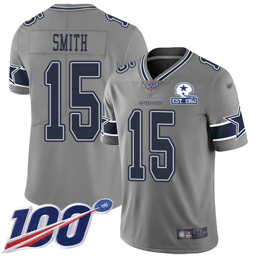 Dallas Cowboys #15 Devin Smith Gray Men's Stitched With Established In 1960 Patch Limited Inverted Legend 100th Season Jersey Men's cheap jerseys for sale - CheapJerseys.Shop