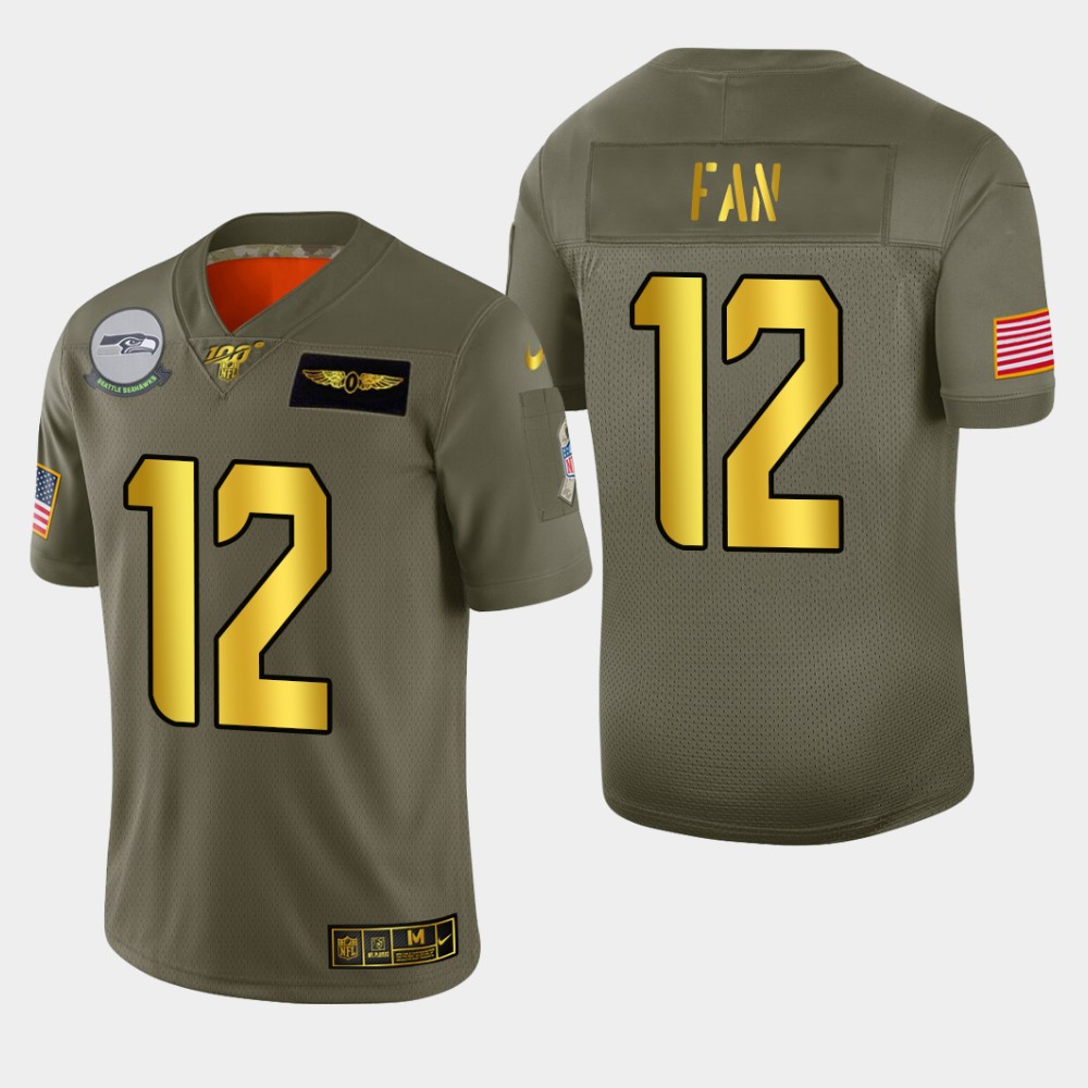 Seattle Seahawks #12 Fan Men's Olive Gold 2019 Salute To Service Limited 100 Jersey cheap jerseys for sale - CheapJerseys.Shop