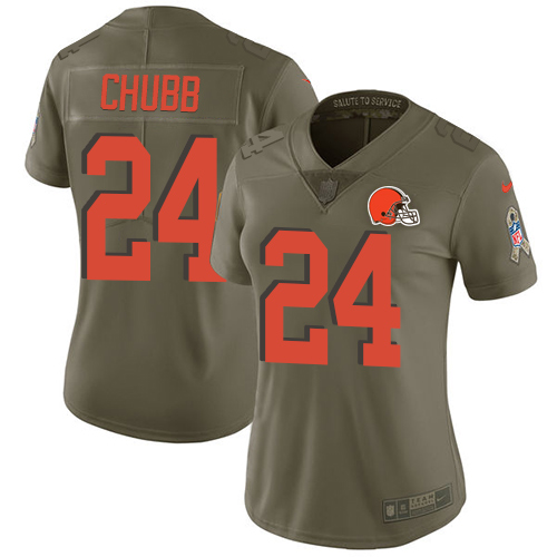Browns #24 Nick Chubb Olive Women's Stitched Limited 2017 Salute To Service Jersey cheap jerseys for sale - CheapJerseys.Shop