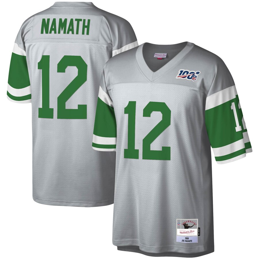 New York Jets #12 Joe Namath Mitchell & Ness 100 Retired Player Platinum Jersey cheap jerseys for sale - CheapJerseys.Shop