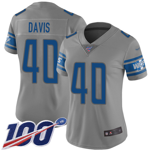 Detroit Lions #40 Jarrad Davis Gray Women's Stitched Limited Inverted Legend 100th Season Jersey Womens cheap jerseys for sale - CheapJerseys.Shop