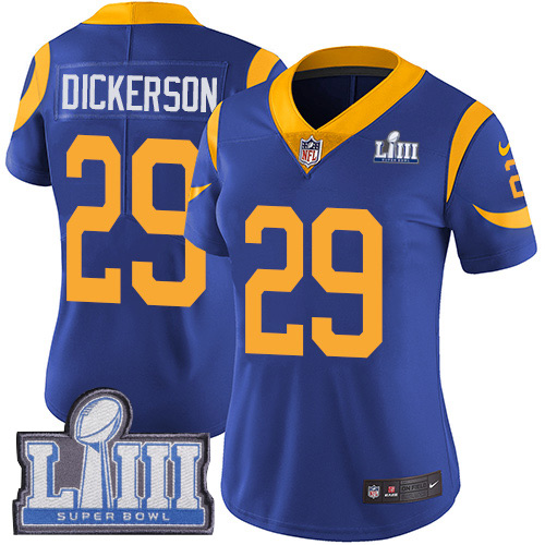 Rams #29 Eric Dickerson Royal Blue Alternate Super Bowl LIII Bound Women's Stitched Vapor Untouchable Limited Jersey cheap jerseys for sale - CheapJerseys.Shop