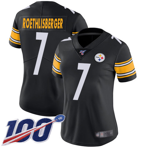 Pittsburgh Steelers #7 Ben Roethlisberger Black Team Color Women's Stitched 100th Season Vapor Limited Jersey Womens cheap jerseys for sale - CheapJerseys.Shop
