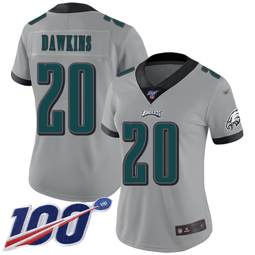 Eagles #20 Brian Dawkins Silver Women's Stitched Limited Inverted Legend 100th Season Jersey cheap jerseys for sale - CheapJerseys.Shop