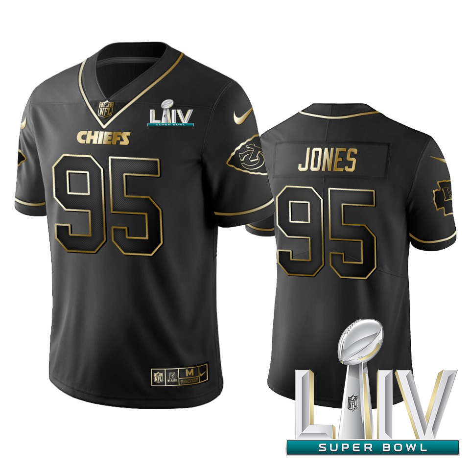 Chiefs #95 Chris Jones Black Golden Super Bowl LIV 2020 Limited Edition Stitched Jersey cheap jerseys for sale - CheapJerseys.Shop