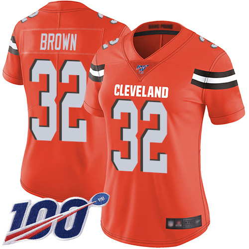 Browns #32 Jim Brown Orange Alternate Women's Stitched 100th Season Vapor Limited Jersey cheap jerseys for sale - CheapJerseys.Shop