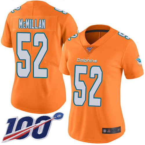 Miami Dolphins #52 Raekwon McMillan Orange Women's Stitched Limited Rush 100th Season Jersey Womens cheap jerseys for sale - CheapJerseys.Shop