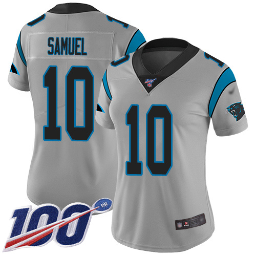 Carolina Panthers #10 Curtis Samuel Silver Women's Stitched Limited Inverted Legend 100th Season Jersey Womens cheap jerseys for sale - CheapJerseys.Shop