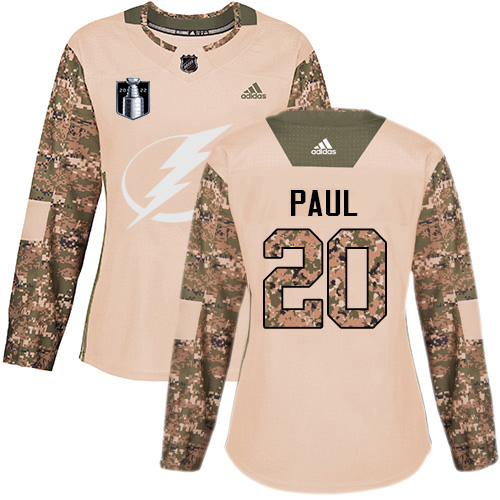 Tampa Bay Lightning #20 Nicholas Paul Camo Women's Authentic 2022 Stanley Cup Final Patch Veterans Day Stitched Jersey Womens cheap jerseys for sale - CheapJerseys.Shop