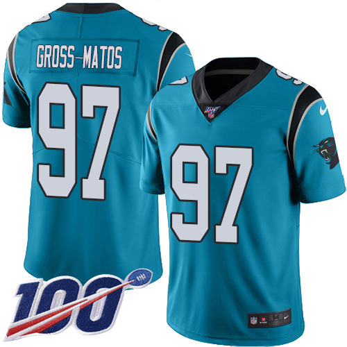 Carolina Panthers #97 Yetur Gross-Matos Blue Youth Stitched Limited Rush 100th Season Jersey Youth cheap jerseys for sale - CheapJerseys.Shop
