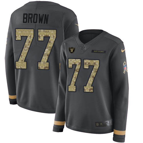 Las Vegas Raiders #77 Trent Brown Anthracite Salute to Service Women's Stitched Limited Therma Long Sleeve Jersey Womens cheap jerseys for sale - CheapJerseys.Shop