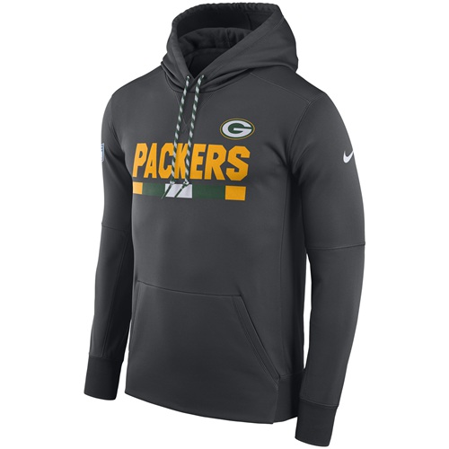 Men's Green Bay Packers Charcoal Sideline ThermaFit Performance PO Hoodie cheap jerseys for sale - CheapJerseys.Shop